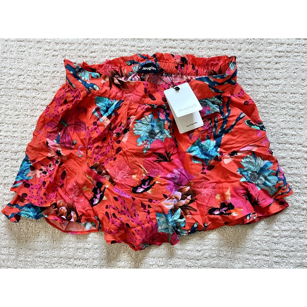 Desigual NEW Women's Size Medium Hot Coral Ocean Swimwear Swimsuit Skort Bottoms